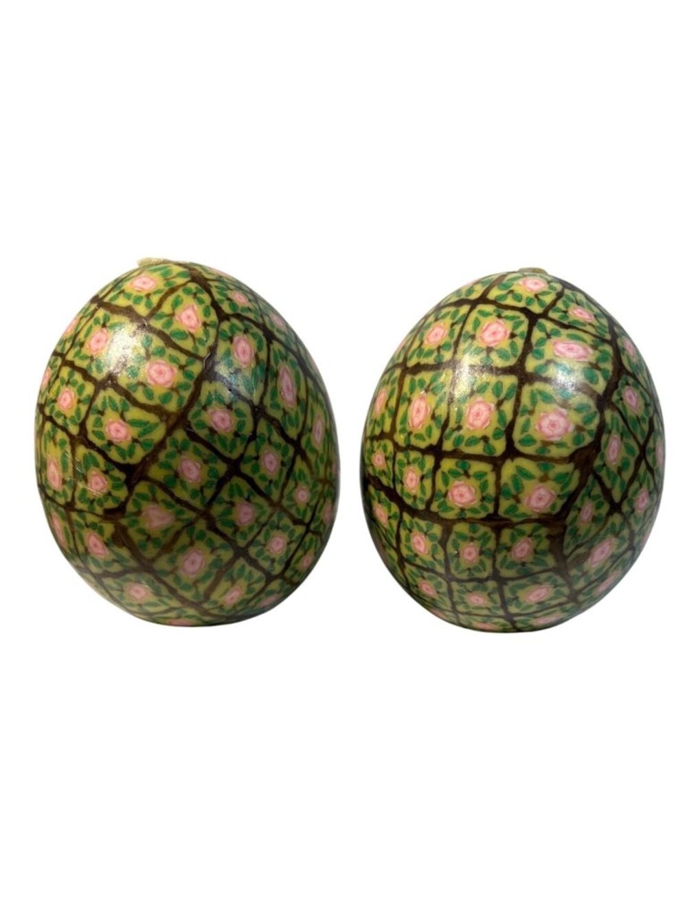 Decorative Eggs Candle With Floral Rose Pattern 3.5" Tall Lot of 2